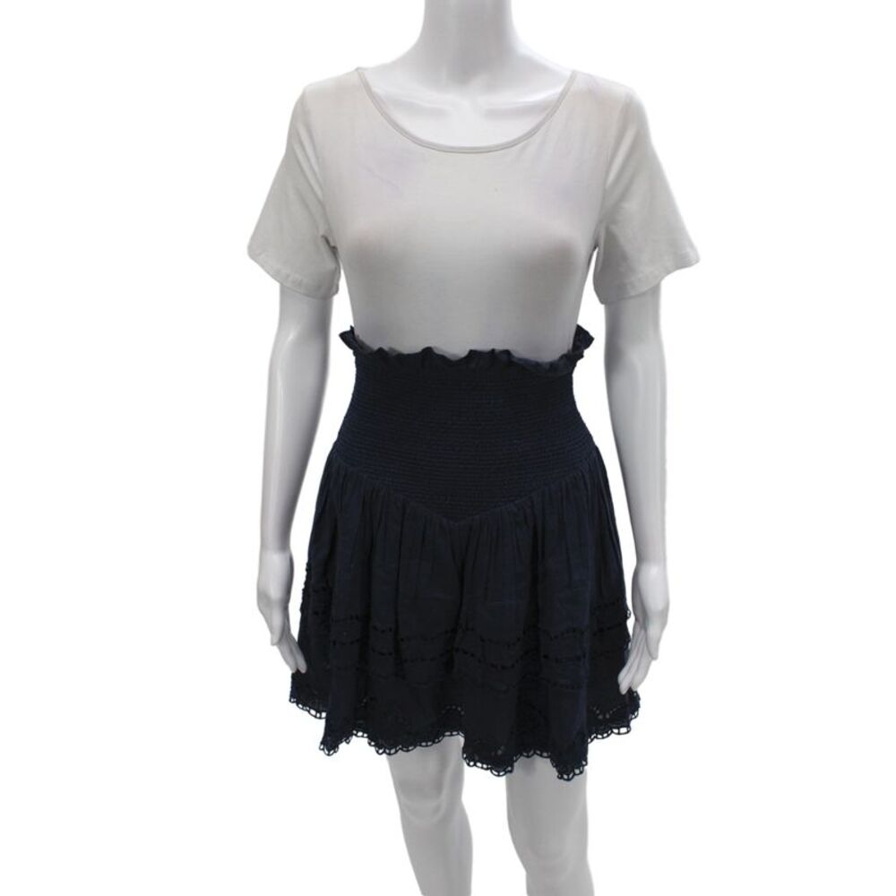 Mariacher Women Blue Boho Mini Skirt 100% Cotton Pull-On Summer Size M